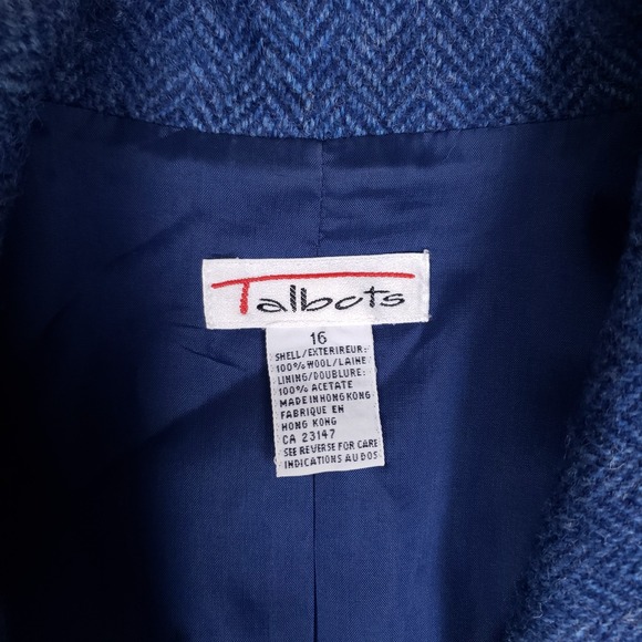 Talbots Blazer 16 Vintage Wool Herringbone Blue Academia Career Professional - Picture 4 of 7